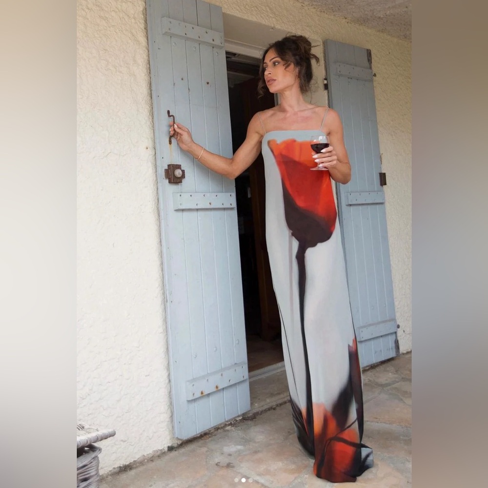 Luciana maxi dress flower mesh tulip long rat&boat spaghetti straps sheer - Picture 8 of 12